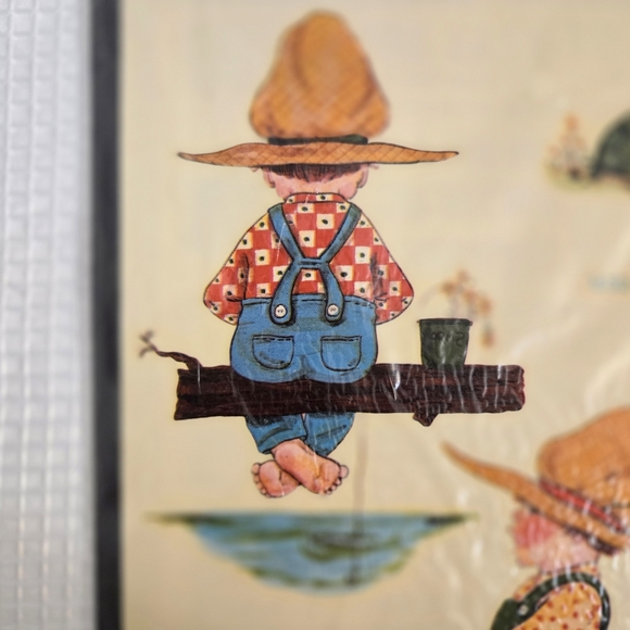 Vtg Meyercord Country Decals Appliques Boy Fishing Turtle Hen - Picture 3 of 5